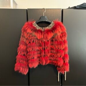 NWT Red/Black Fox Fur Jacket.  Sales proceeds go to animal rescue